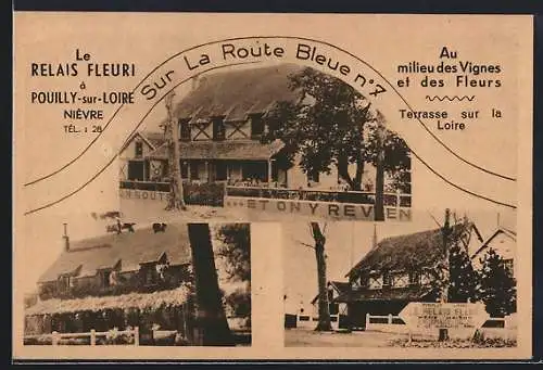 AK Pouilly-sur-Loire, Le Relais Fleuri sur la Route Bleue No. 7, Terrasse sur la Loire