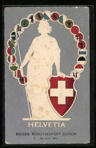 AK Locle, Helvetia mit Schild und Wappen