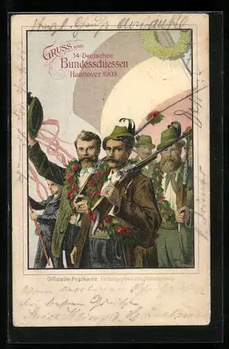 AK Hannover, 14. Deutsches Bundesschiessen 1903, Schützen mit Gewehren