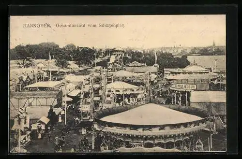 AK Hannover, Gesamtansicht vom Schützenplatz mit Karussells, Volksfest