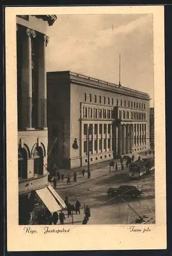 AK Riga, Strassenbahn am Justizpalast