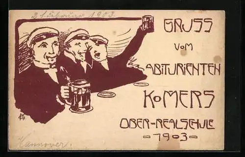 AK Absolvia, Abiturienten Komers, Ober-Realschule, 1903, Abiturienten mit Bierkrügen