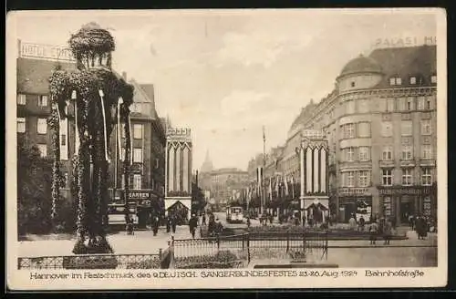 AK Hannover, 9. Deutsch. Sängerbundesfest 1924, Partie an der Bahnhofstrasse