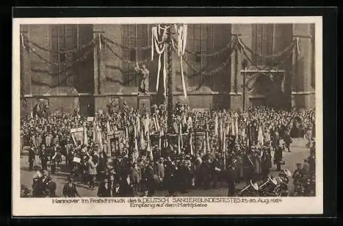 AK Hannover, 9. Deutsches Sängerbundesfest 1924, Empfang der Teilnehmer auf dem Marktplatz