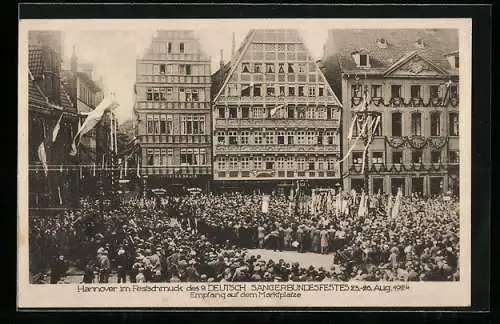 AK Hannover im Festschmuck zum 9. Deutsche Sängerbundesfest 1924, Empfang auf dem Marktplatz