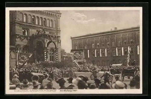 AK Hannover, 9. Deutsch. Sängerbundesfest 1924, Bahnhof im Festschmuck