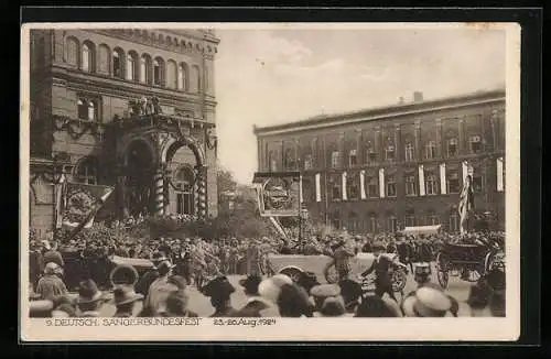 AK Hannover, 9. Deutsches Sängerbundesfest 1924, Autos und Kutschen auf dem Festumzug