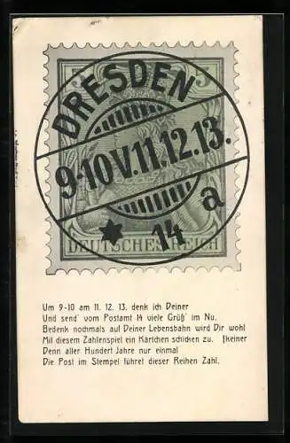 AK Dresden, Briefmarke mit Stempel 11.12.13