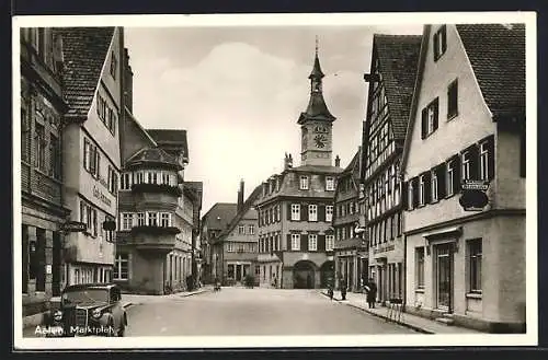 AK Aachen, Bäckerei Widmann, Café Ammann und Apotheke am Marktplatz