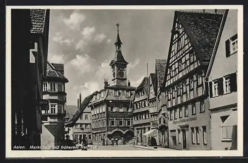 AK Aalen, Marktplatz mit Gasthaus zum Schwanen und früherem Rathaus