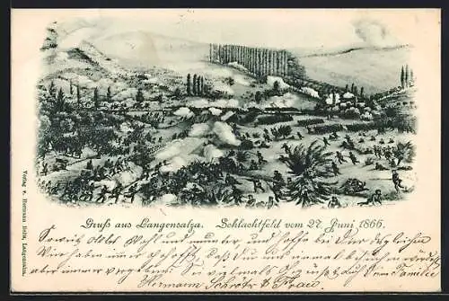 Lithographie Langensalza, Soldaten auf dem Schlachtfeld im Winter 1866