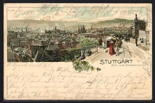 Lithographie Stuttgart, Blick von der Panoramastrasse