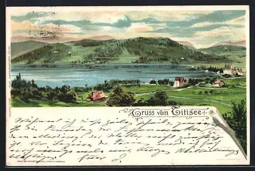 Künstler-Lithographie Carl Biese: Titisee, Blick auf den Titisee