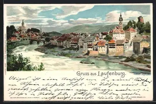 Künstler-AK C.Biese: Laufenburg, Blick auf den Ort mit Kirche und Brücke