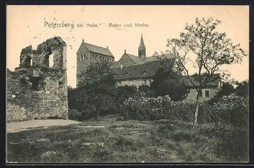 AK Petersberg b. Halle, Ruine und Kirche