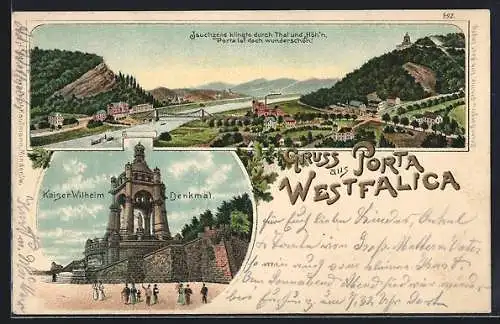 AK Porta Westfalica, Totalansicht, Kaiser-Wilhelm-Denkmal, Um 1900