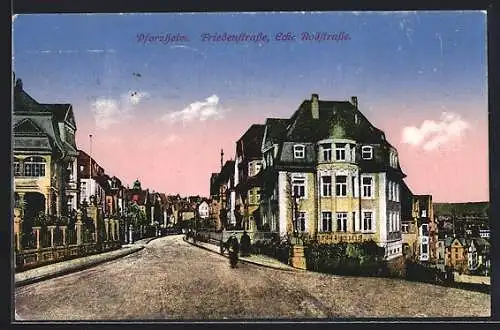 AK Pforzheim, Friedenstrasse, Ecke Rodstrasse