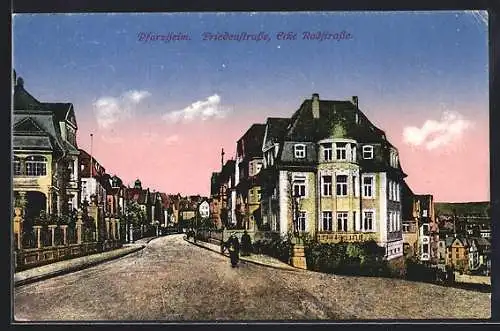 AK Pforzheim, Friedenstrasse, Ecke Rodstrasse