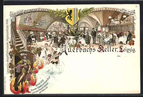 Lithographie Leipzig, Wilde Festivitäten im Restaurant Auerbachs Keller