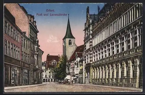 AK Erfurt, Post und Lorenzkirche, Häuserfassaden