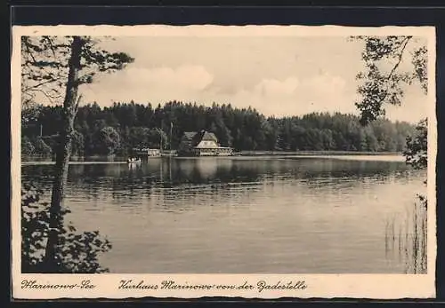 AK Marinowo, Seepartie mit Kurhaus Marinowo von der Badestelle aus