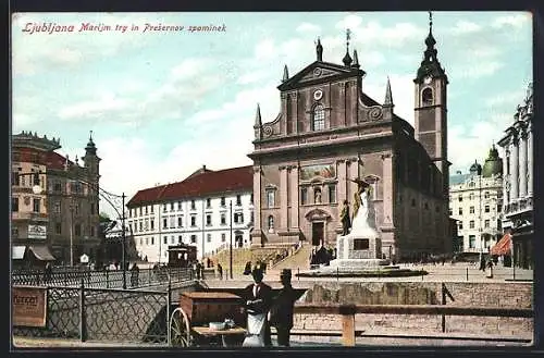 AK Laibach, Marienplatz und Preseren-Denkmal