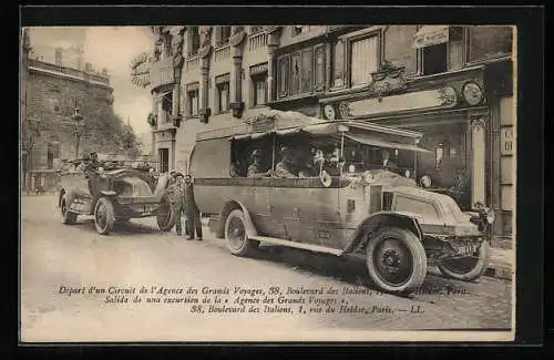 AK Paris, Départ d`un Circuit des Grands Voyages, Boulevard des Italiens