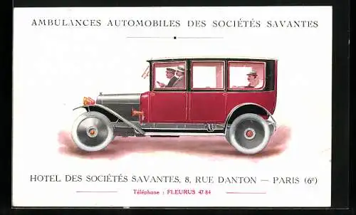 AK Paris, Ambulances automobiles des sociétés savantes, Hotel, Rue Danton 8