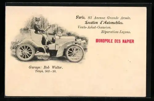 AK Paris, Location d`Automobiles, Garage: Bob Walter, 83 Avenue Grande Armée