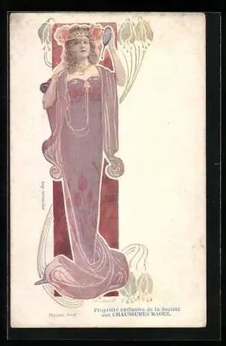 AK Schauspielerin Madame Sorel im Jugendstil-Passepartout