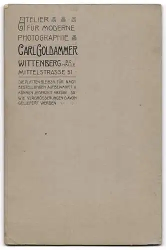 Fotografie Carl Goldammer, Wittenberg, Mittelstrasse 51, Portrait eines sitzenden Mannes und einer stehenden Frau