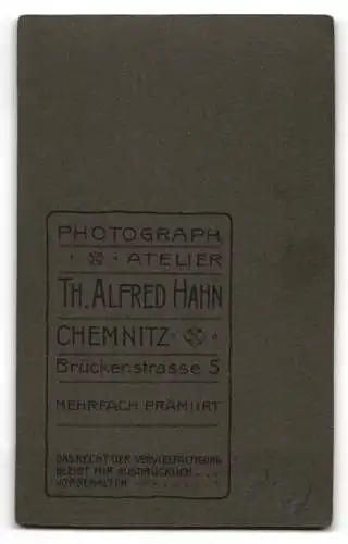 Fotografie Th. Alfred Hahn, Chemnitz, Brückenstr. 5, Portrait eines eleganten Herrn auf einem kunstvoll verzierten Stuhl