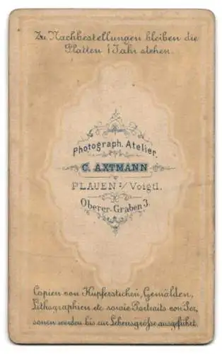 Fotografie C. Axtmann, Plauen i/Vogtl., Oberer Graben 3, Portrait eines jungen Mannes