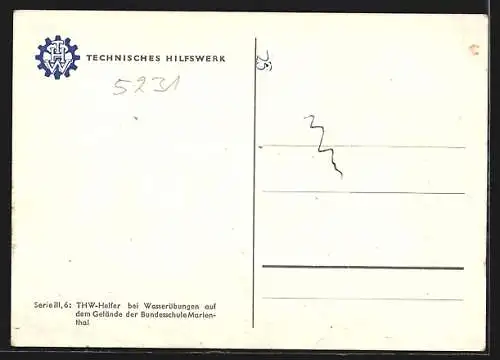 AK Marienthal, Technisches Hilfswerk, THW-Helfer bei Wasserübungen auf dem Gelände der Bundesschule