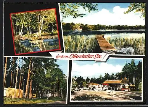 AK Otterstedt / Verden, Otterstedter See, Kiosk Emil Neumann, Uferpartie mit Bootssteg, Waldpartie