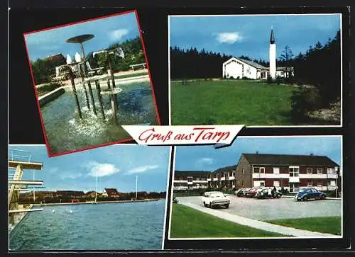 AK Tarp /Kr. Flensburg-Land, Kirche, Schwimmbad, Brunnen