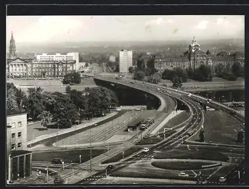 AK Dresden, Dr.-Friedrichsbrücke aus der Vogelschau