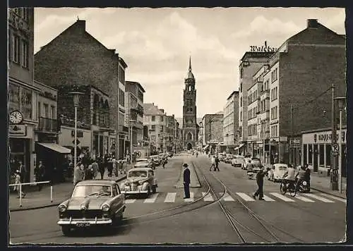 AK Krefeld, Rheinstrasse mit Geschäften