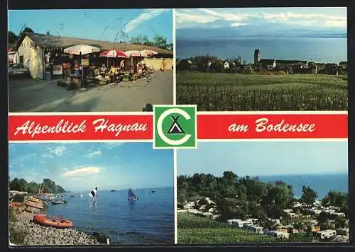 AK Hagnau am Bodensee, Campingplatz Alpenblick, Cafe, Strandpartie