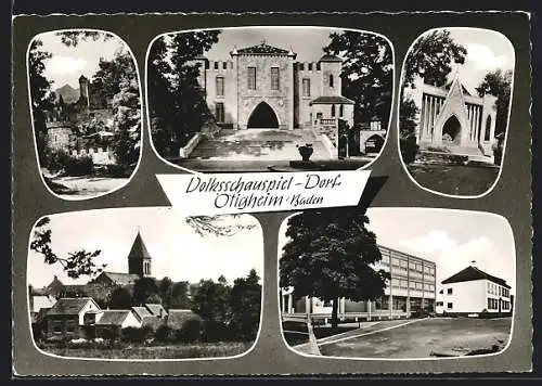 AK Ötigheim /Baden, Burg, Kirche, Strassenpartie