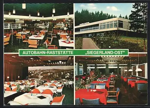 AK Freudenberg, Autobahn-Raststätte Siegerland-Ost, Aussen- und Innenansichten