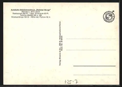 AK Nellinghof-Schierberg, Autobahn-Brückenrasthaus Dammer Berge am Abend