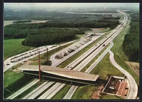 AK Nellinghof-Schierberg, Autobahn-Brückenrasthaus Dammer Berge, Luftbild