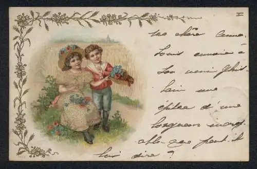 Glitzer-Perl-AK Kinder mit Glitzer-Perlen auf der Kleidung