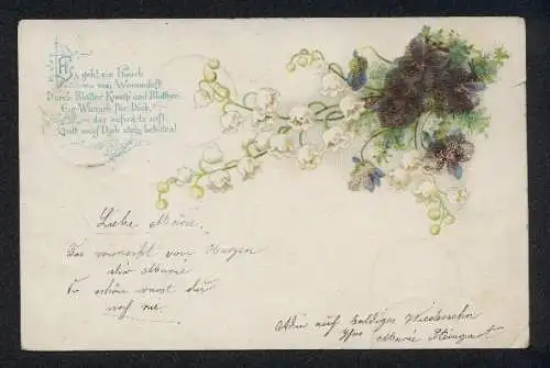 Glitzer-Perl-AK Maiglöckchen und Veilchen mit Glitzer-Perlen