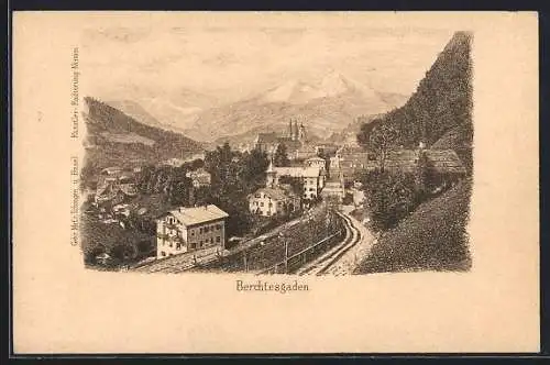 Künstler-AK Berchtesgaden, Zeichnung der Ortschaft