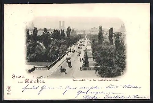 AK München, Totalansicht von der Maximiliansbrücke