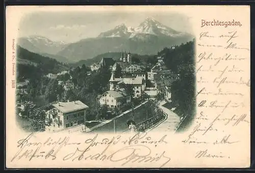 AK Berchtesgaden, Totalansicht mit Blick auf die Alpen