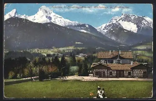 AK Schönau bei Berchtesgaden, Ansicht mit dem Watzmann und Hochkalter