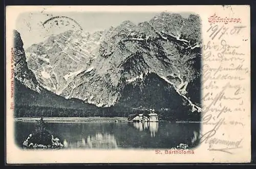 AK Königssee / Berchtesgaden, Kirche St. Bartholomä mit Bergpanorama